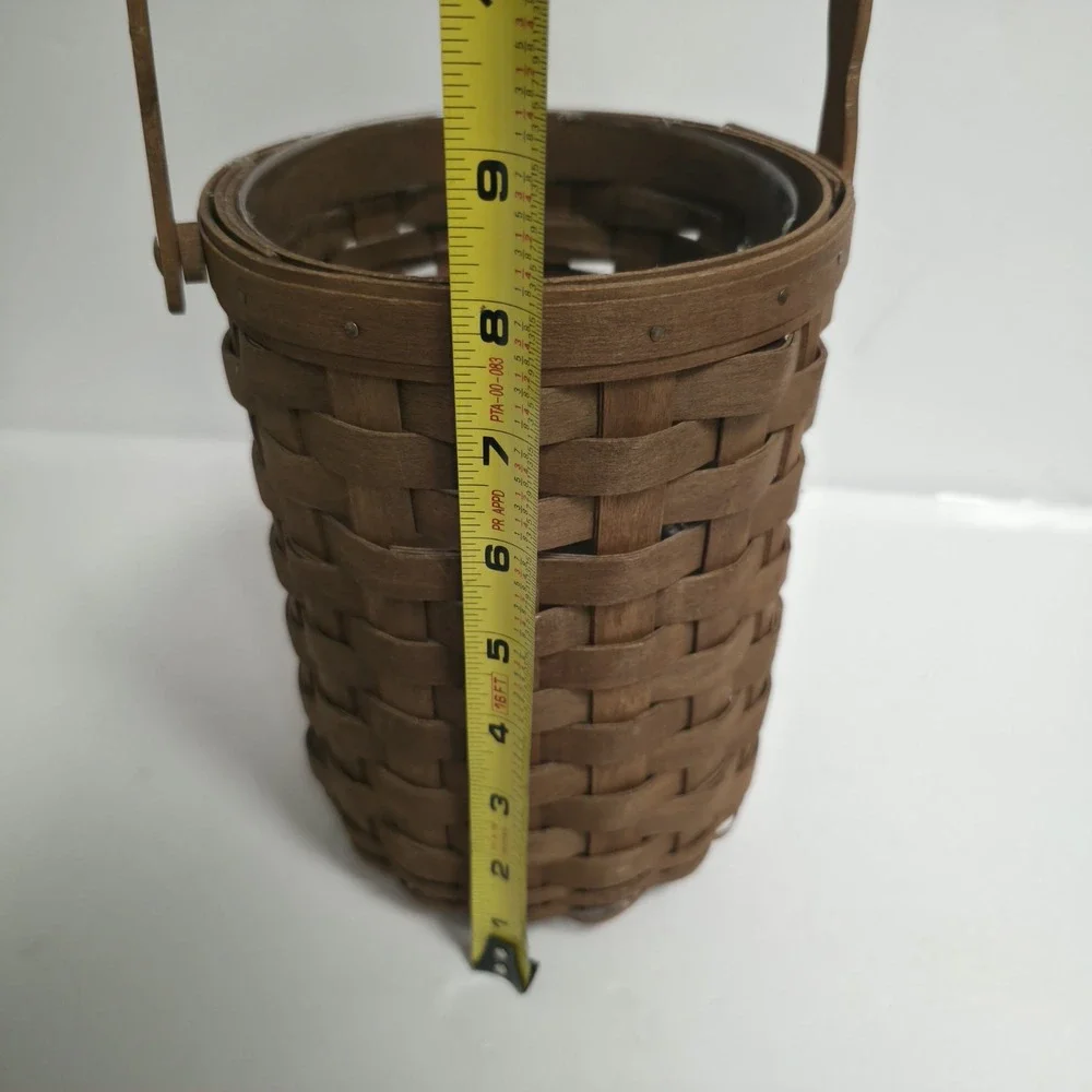 VTG 2001 Longaberger Tall Fruit Basket Round Woven Wood Single Swing Handle Line